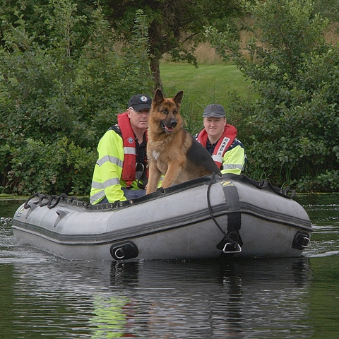 Dog in Boat on river